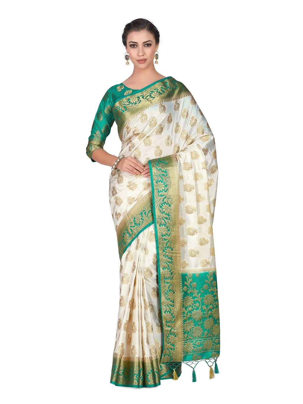 Mimosa Women's Kanchipuram Silk Beige Saree - Distacart
