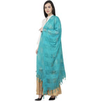 A R SILK Window Square Regular Dupatta Rama Green Color Dupatta or Chunni