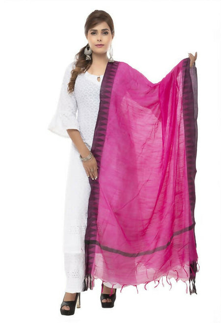 Mominos Fashion Moeza Cotton Black Temple Border Pink Dupatta