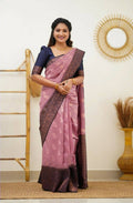 DEIANA'S Beautiful Designer Golden zari Soft Lichi Silk Saree - Pink