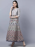 Myshka Women Grey Printed Ethnic Maxi Dress - Distacart