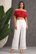 Juniper Women White Rayon Woven Design Flared Palazzo