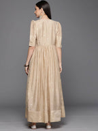 Ahalyaa Women's Beige Chanderi Gold Foil Print Dress - Distacart