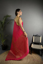 Joban Fashion Hot Pink Banarasi Soft Lichi Silk Checks & Woven Saree - Distacart