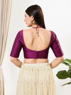 Joban Fashion Purple Brocade Padded Blouse With Sweetheart Neck Elbow Sleeves - Distacart