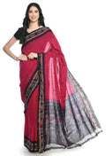 Vamika Sambalpuri Ikat Cotton Rekhabala Buti Magenta & Black Saree