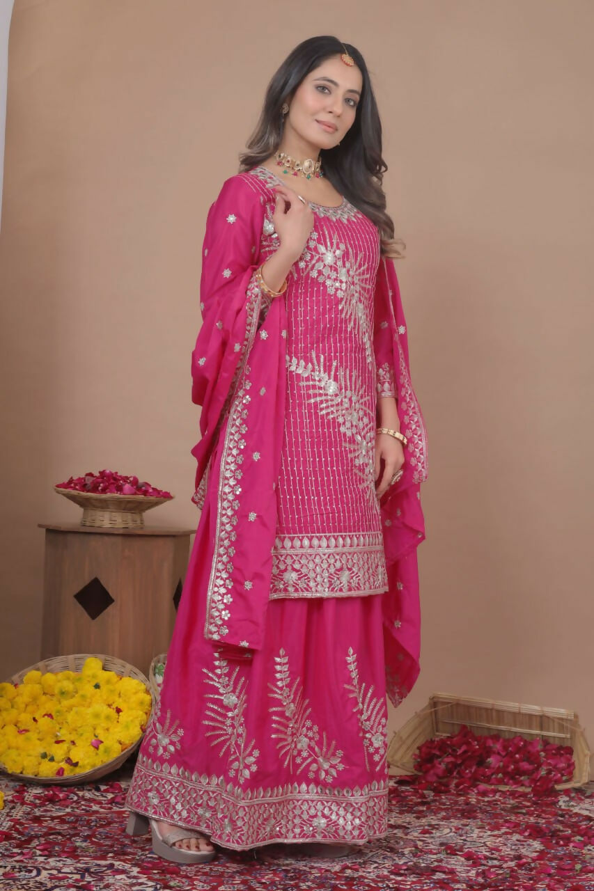Teeya Creation Pink Color Natural Crepe Silk Wedding Wear Trending Salwar Suit - Distacart