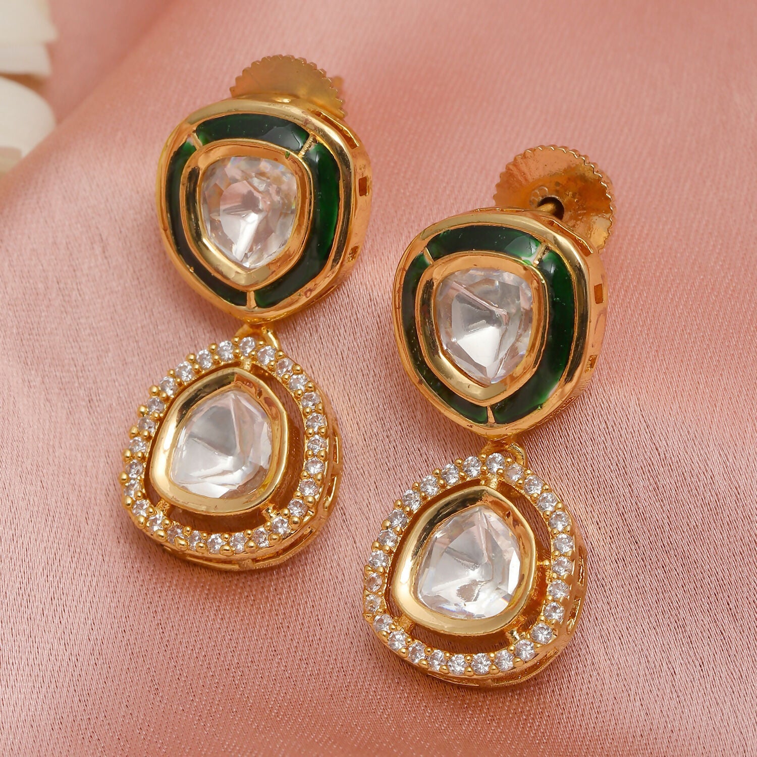Duet Gold and Meenakari Earrings (Gold) - Ruby Raang - Distacart