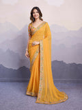 Yellow Georgette Bandhani Printed,Embroidery Work Saree - Surkhi