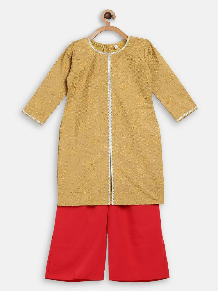 Ahalyaa Mustard Crepe Straight Kids Kurta Palazzo Set For Girls