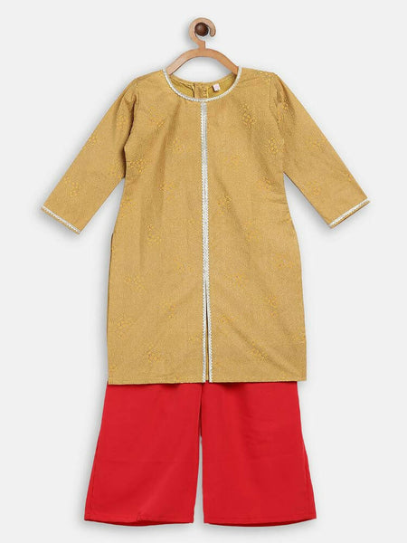 Ahalyaa Mustard Crepe Straight Kids Kurta Palazzo Set For Girls