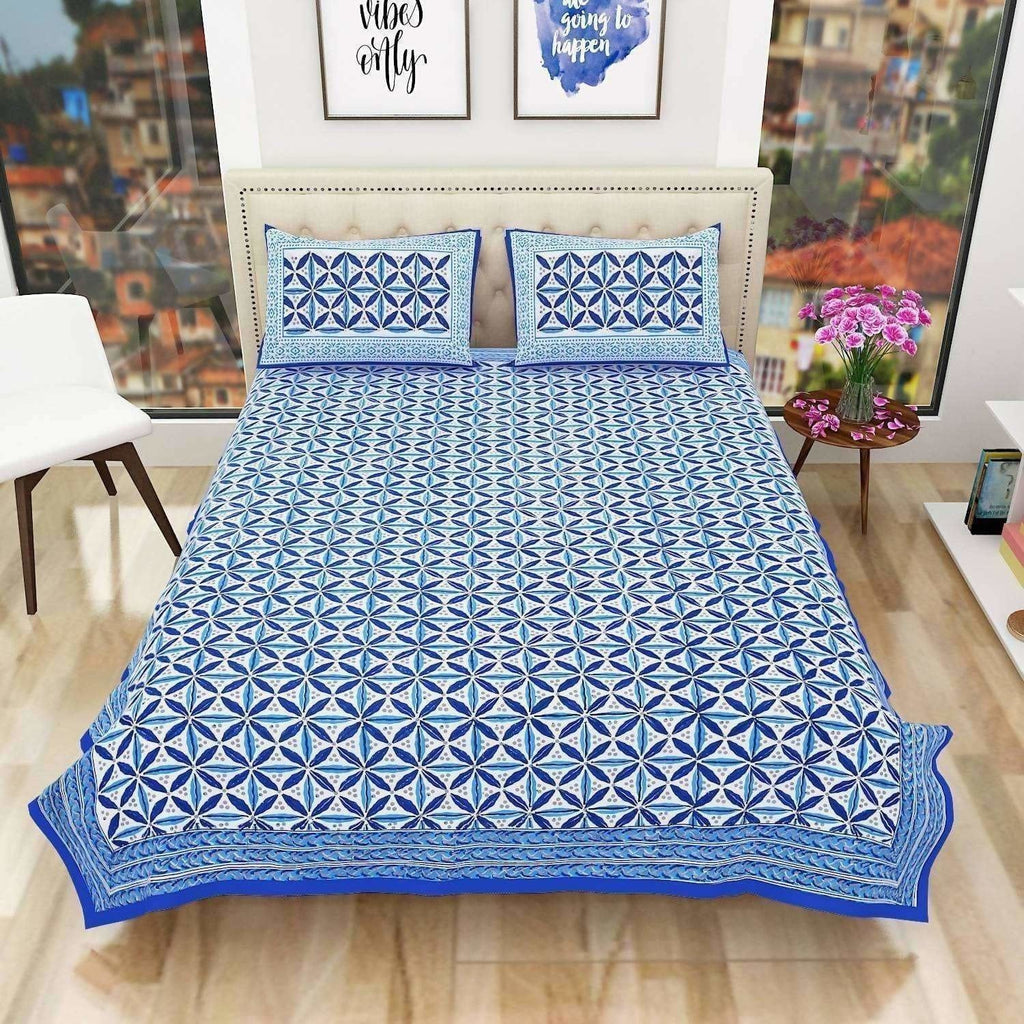 Premium Hand Printed Rajasthani Traditional Double/Queen Bedsheet with 2 Pillow Covers