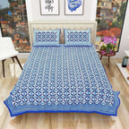 Premium Hand Printed Rajasthani Traditional Double/Queen Bedsheet with 2 Pillow Covers