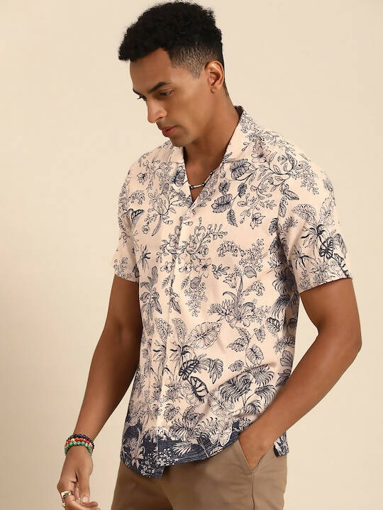 Off White Relaxed Floral Opaque Printed Casual Resort Shirt - Mahotsav