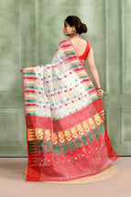 Piyari Fashion Women's White Embellished Cotton Blend Jamdani Saree - Distacart