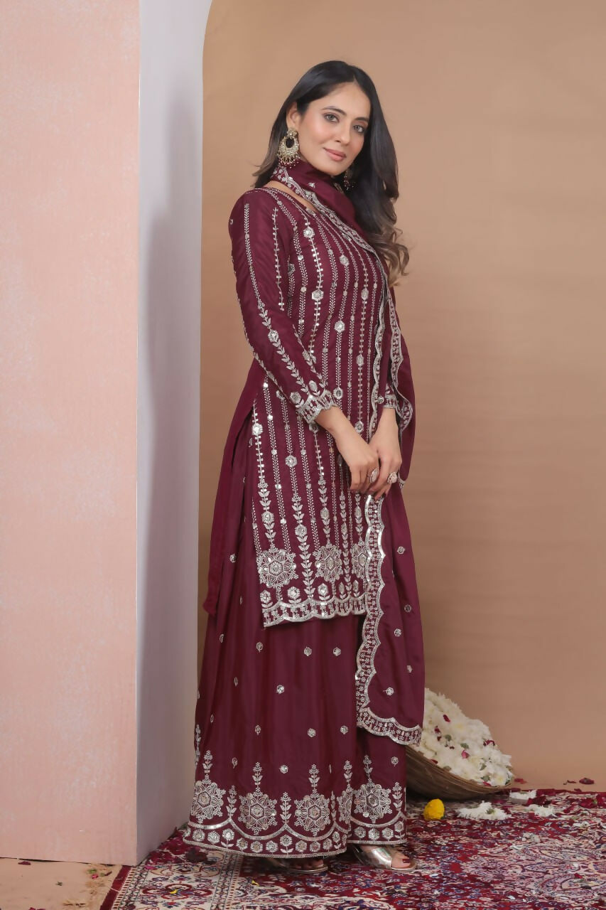 Teeya Creation Maroon Color Natural Crepe Silk Wedding Wear Trending Salwar Suit - Distacart