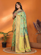 Joban Fashion Banarasi Light Green Woven Soft Silk Saree - Distacart