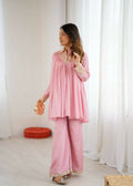 Teeya Creation Baby Pink Heavy Chinnon Silk Embroidery Work Plazo pair - Distacart