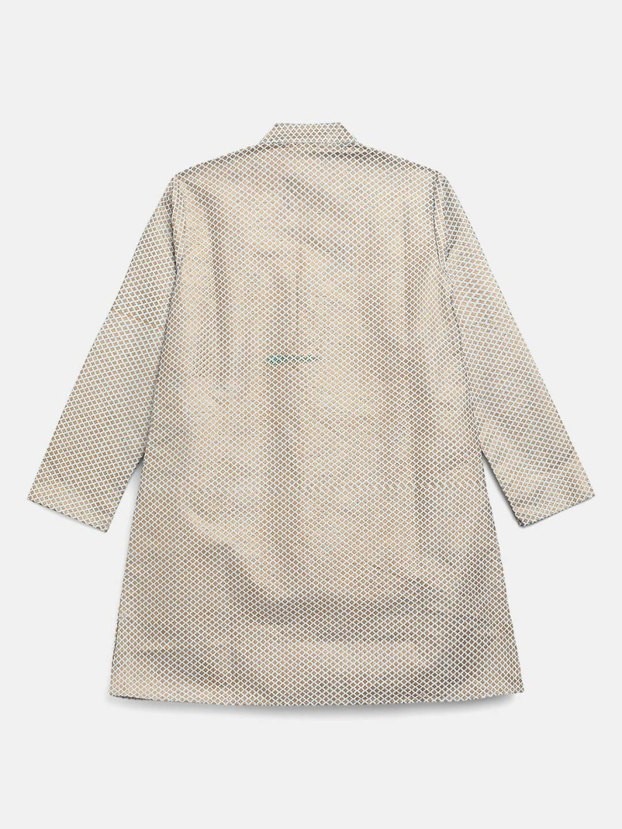 Ahalyaa Powder Blue Poly Silk Gold Print Kids Kurta Churidar Set For Boys