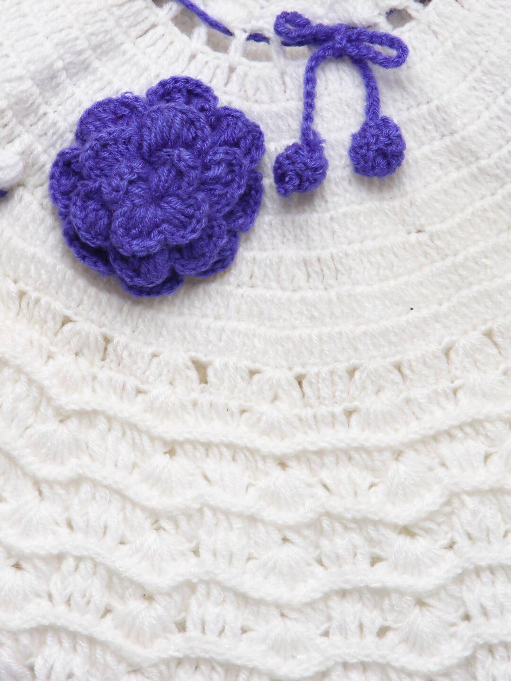 ChutPut Hand knitted Crochet Wool Dress For Baby Girls - White