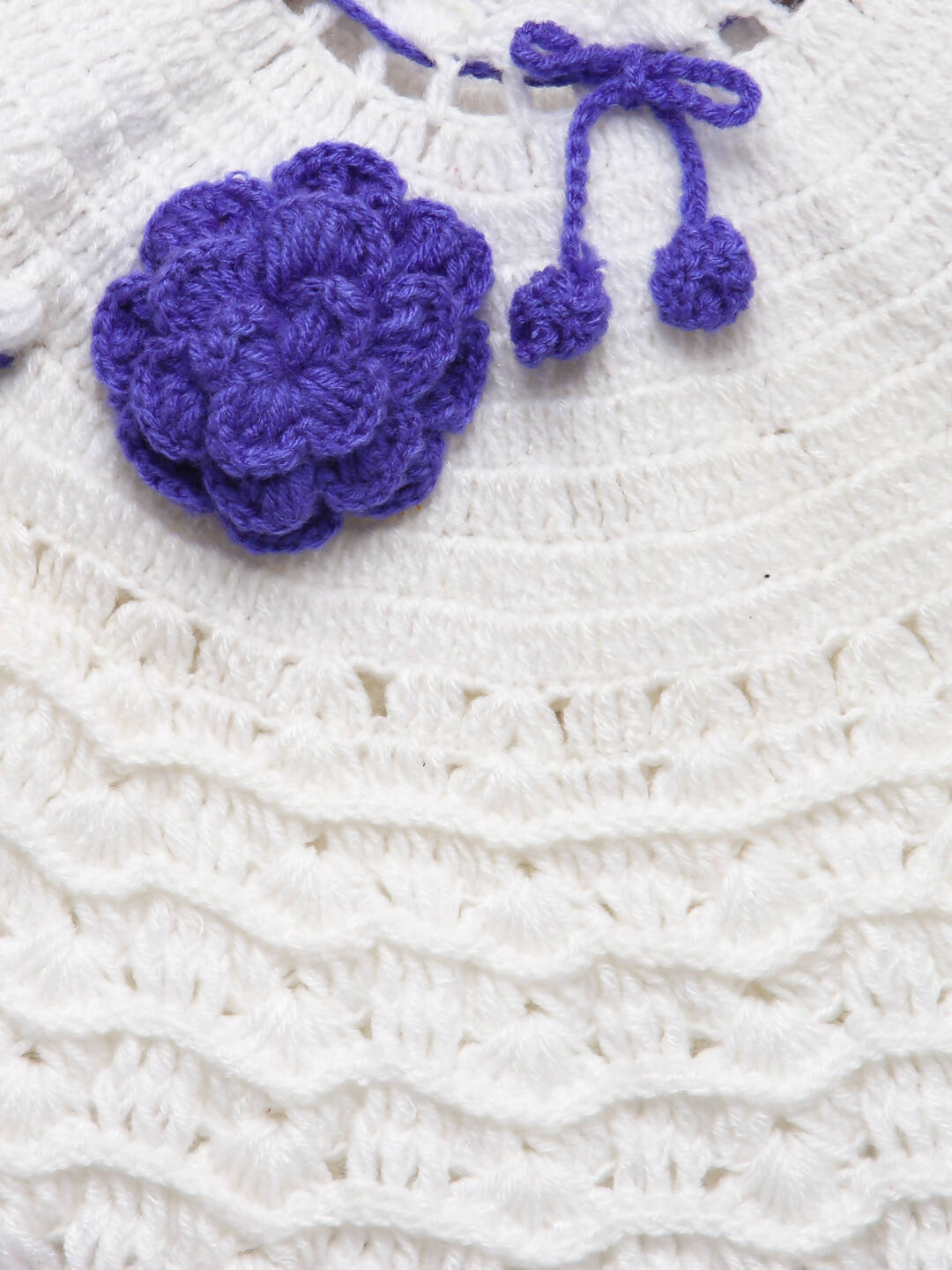 ChutPut Hand knitted Crochet Wool Dress For Baby Girls - White