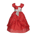 Asmaani Baby Girl's Red Color Satin Designer Full Length Dress (AS-DRESS-22014)