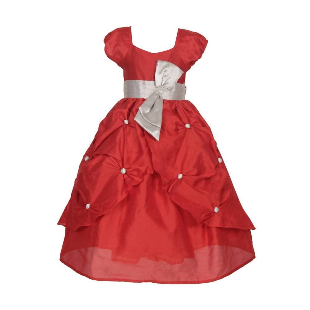 Asmaani Baby Girl's Red Color Satin Designer Full Length Dress (AS-DRESS-22014)