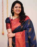 DEIANA'S Beautiful Designer Golden zari Soft Lichi Silk Saree - Navy Blue