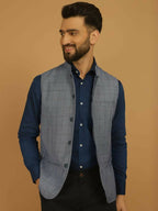Even Apparels Nehru Jacket With Welt Pockets - Blue