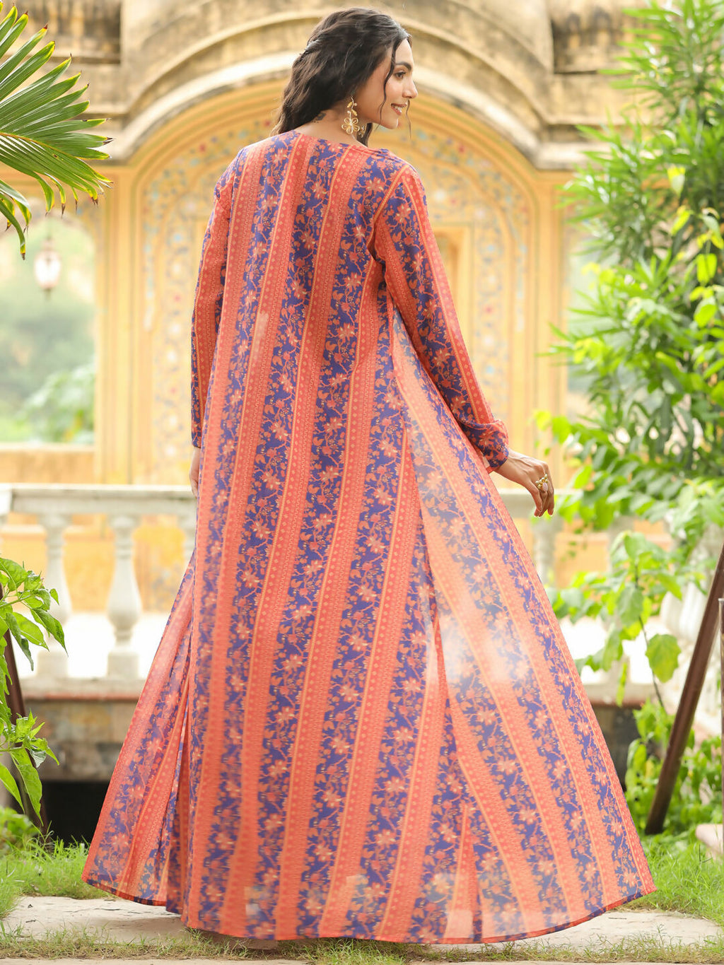 Janasya Navy Blue Georgette Floral Top,Bottom & Jacket