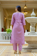 The52 Lavender Women's Gorgeous Embroidered work Viscose Gadhwal Fabric Straight Kurta, Pant and Dupatta Set - Distacart