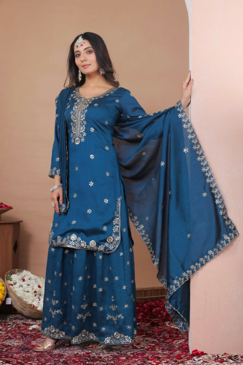 Teeya Creation Blue Color Vichitra Silk Wedding Wear Trending Salwar Suit - Distacart