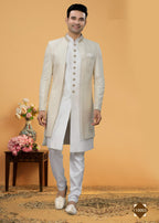 Joban Fashion Men's White Art Silk Plain Kurta Pyjama set