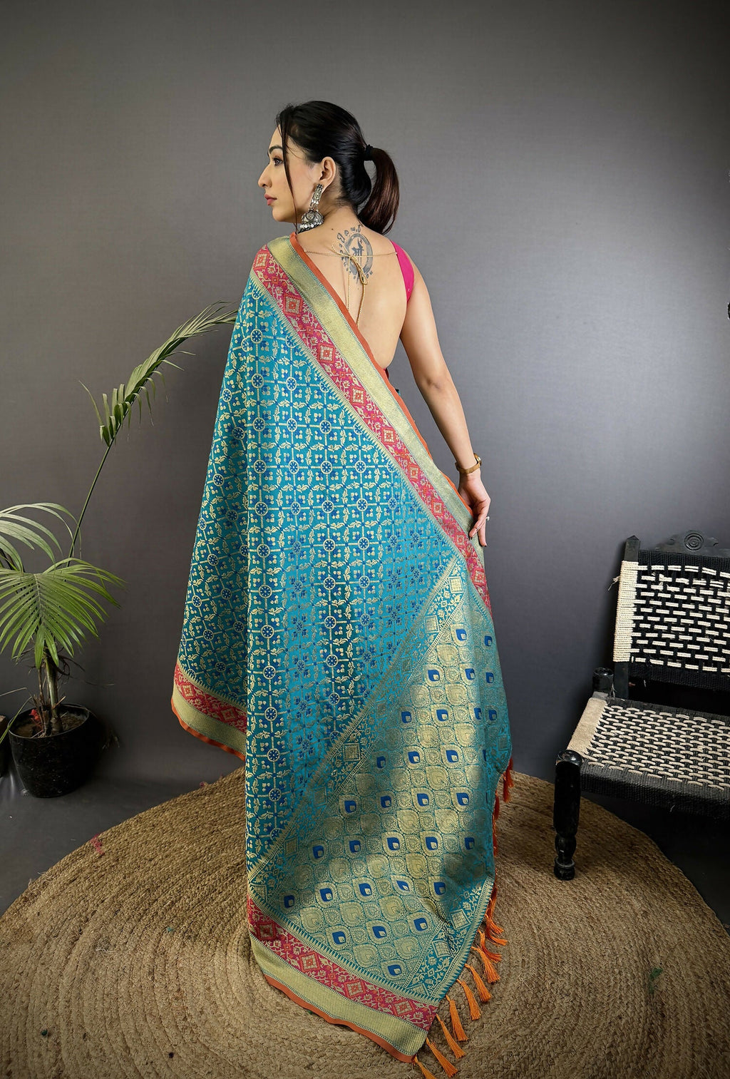 Joban Fashion Aqua Blue Patola Soft Silk Patola Saree - Distacart