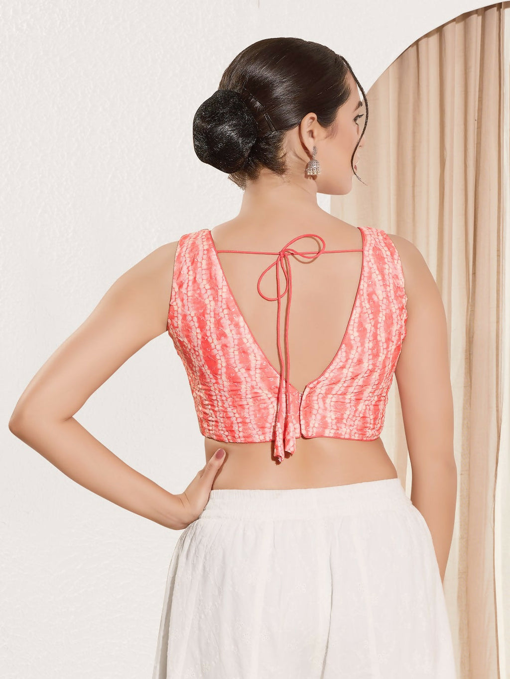 Joban Fashion Peach Viscose Rayon Padded Blouse With V Neck Sleeveless - Distacart