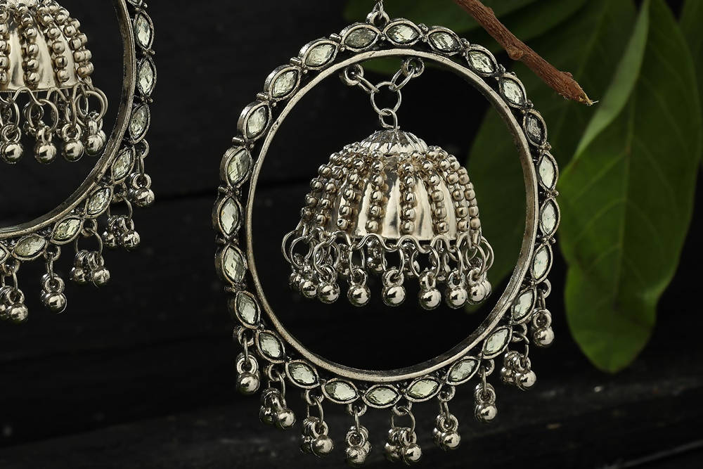 Mominos Fashion Johar Kamal Silver Earrings With Kundan Work Jhumkas - Distacart