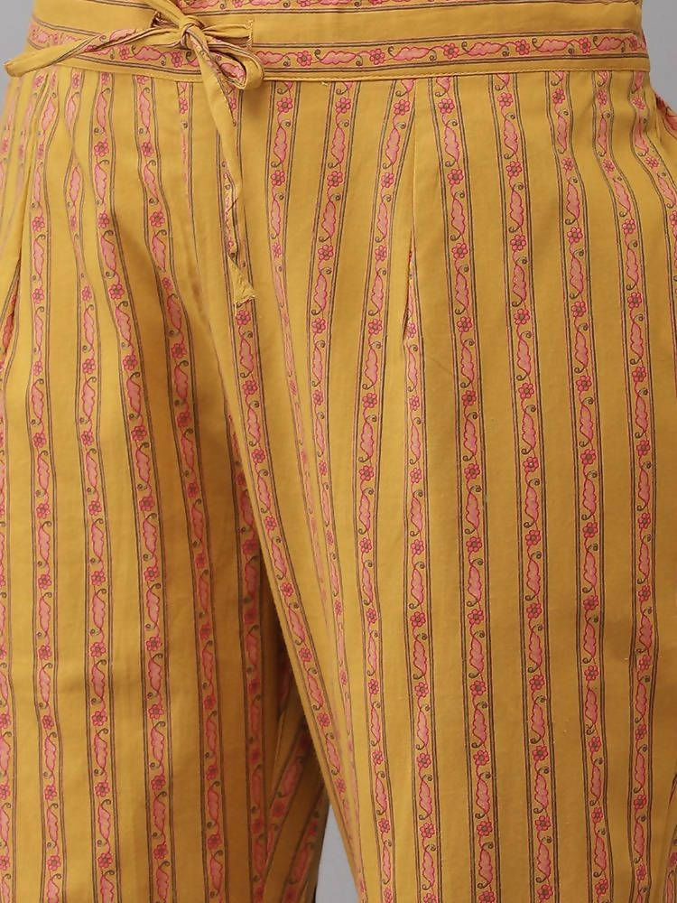 Yufta Yellow Printed kurta with Trouser Dupatta Set