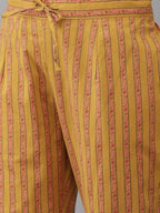 Yufta Yellow Printed kurta with Trouser Dupatta Set