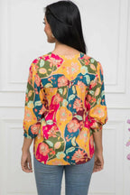 Myshka Women Multi Floral Mandarin Collar Regular Sleeves Viscose Rayon Top - Distacart
