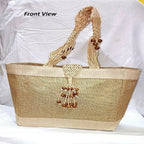 Jute Ladies Fashion Bag with Wooden Beads