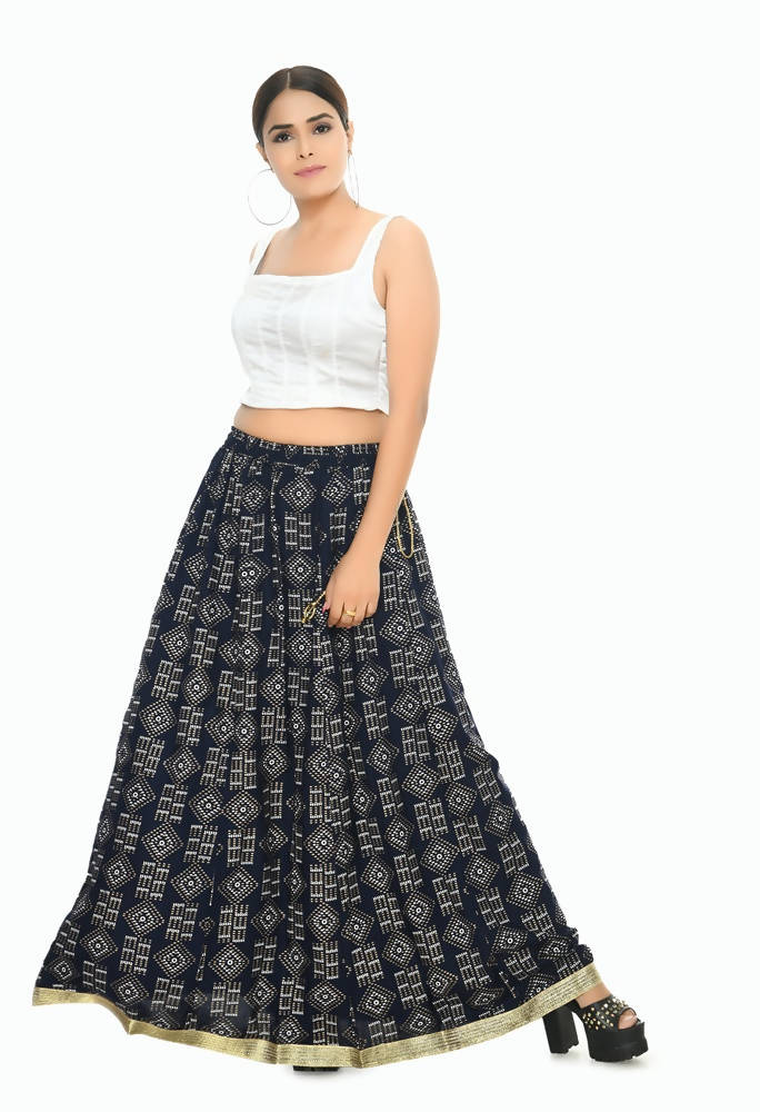 Mominos Fashion Moeza Cotton Navy Blue Printed Lehenga (Lancha)