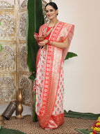 Shree Shyam Fashion Linen Cotton Red & White Saree - Distacart