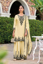 Anaita Beige Chinon Readymade Palazzo Suit with Heavy Embroidery Work - Distacart