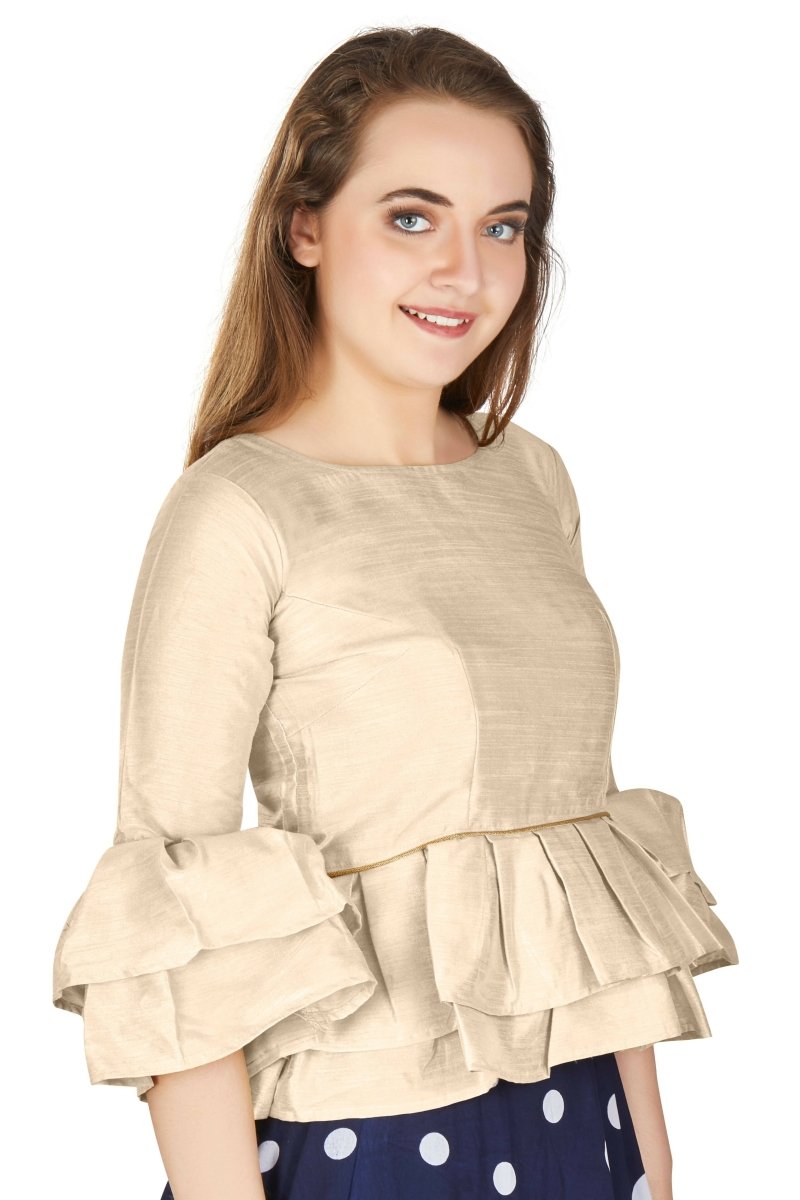 Aastha Fashion Women's Off White Art Silk Bell Sleeves attire with Poly Cotton Lining Blouse