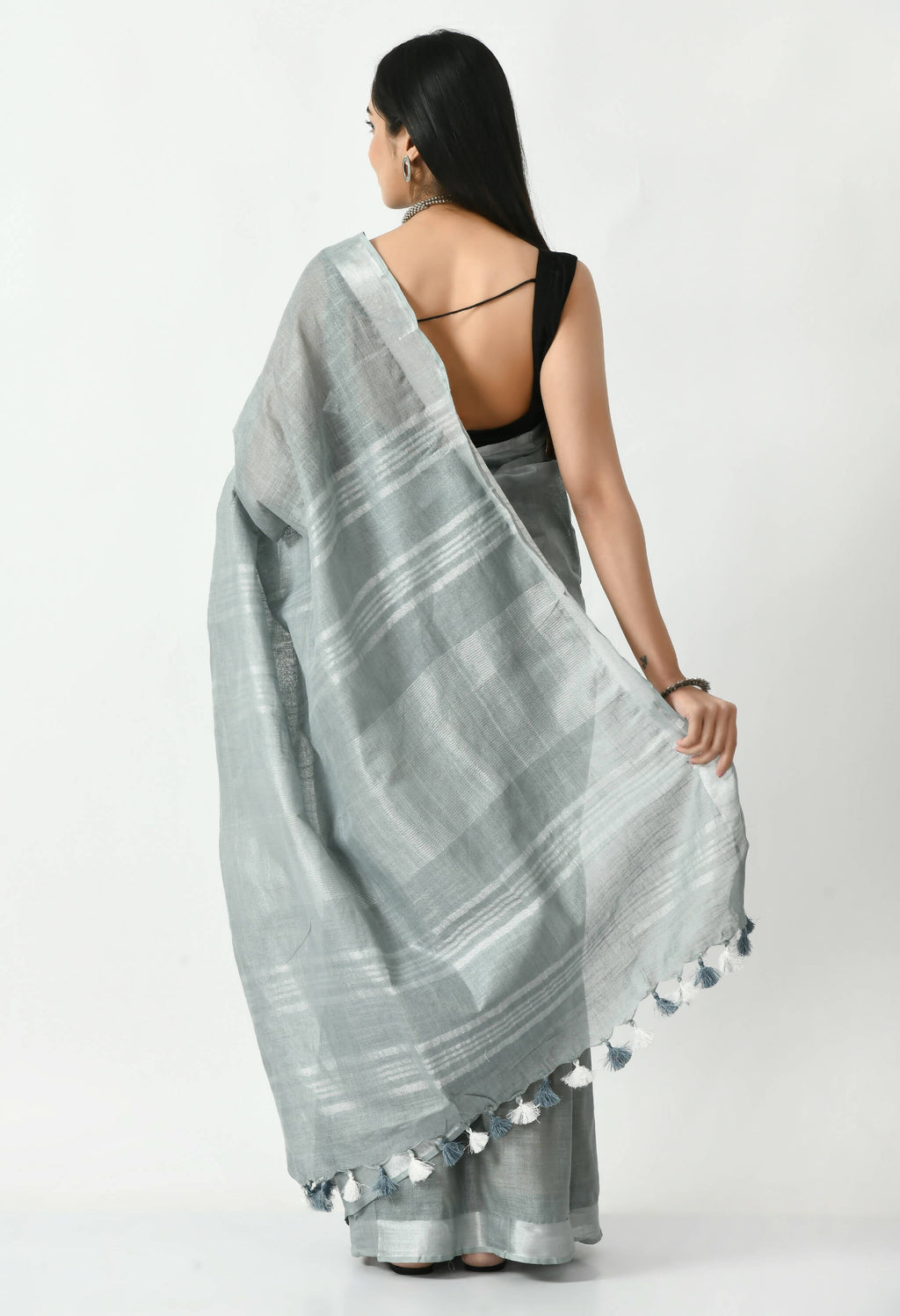 Mominos Fashion Moeza Gray Bhagalpuri Handloom Silk Linen Saree with unstitched Blouse piece - Distacart
