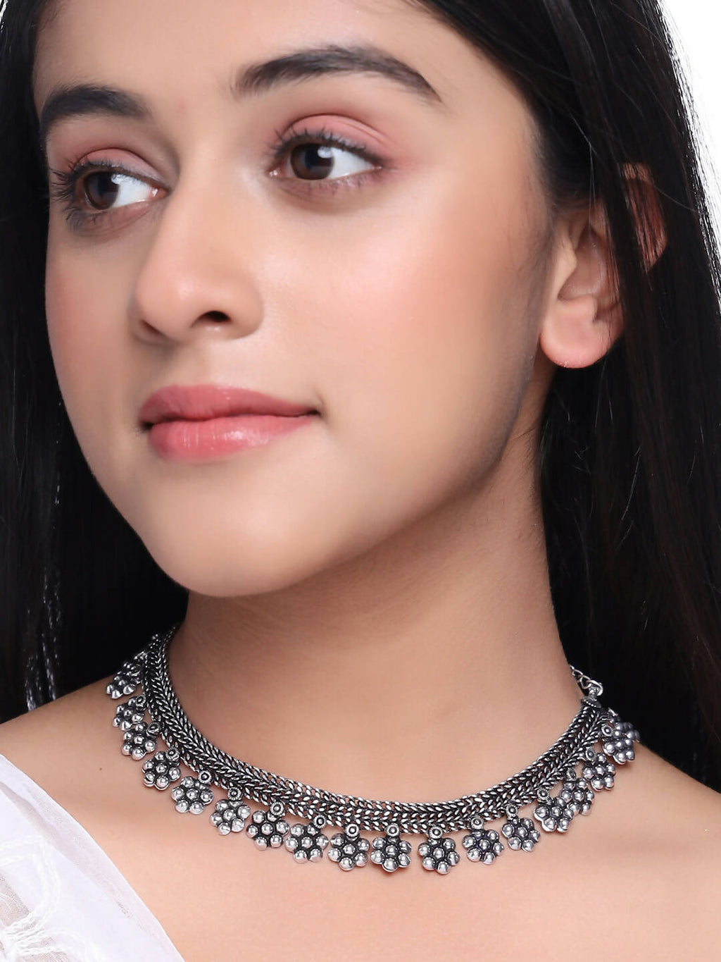 NVR Women Silver-Plated Oxidised Necklace
