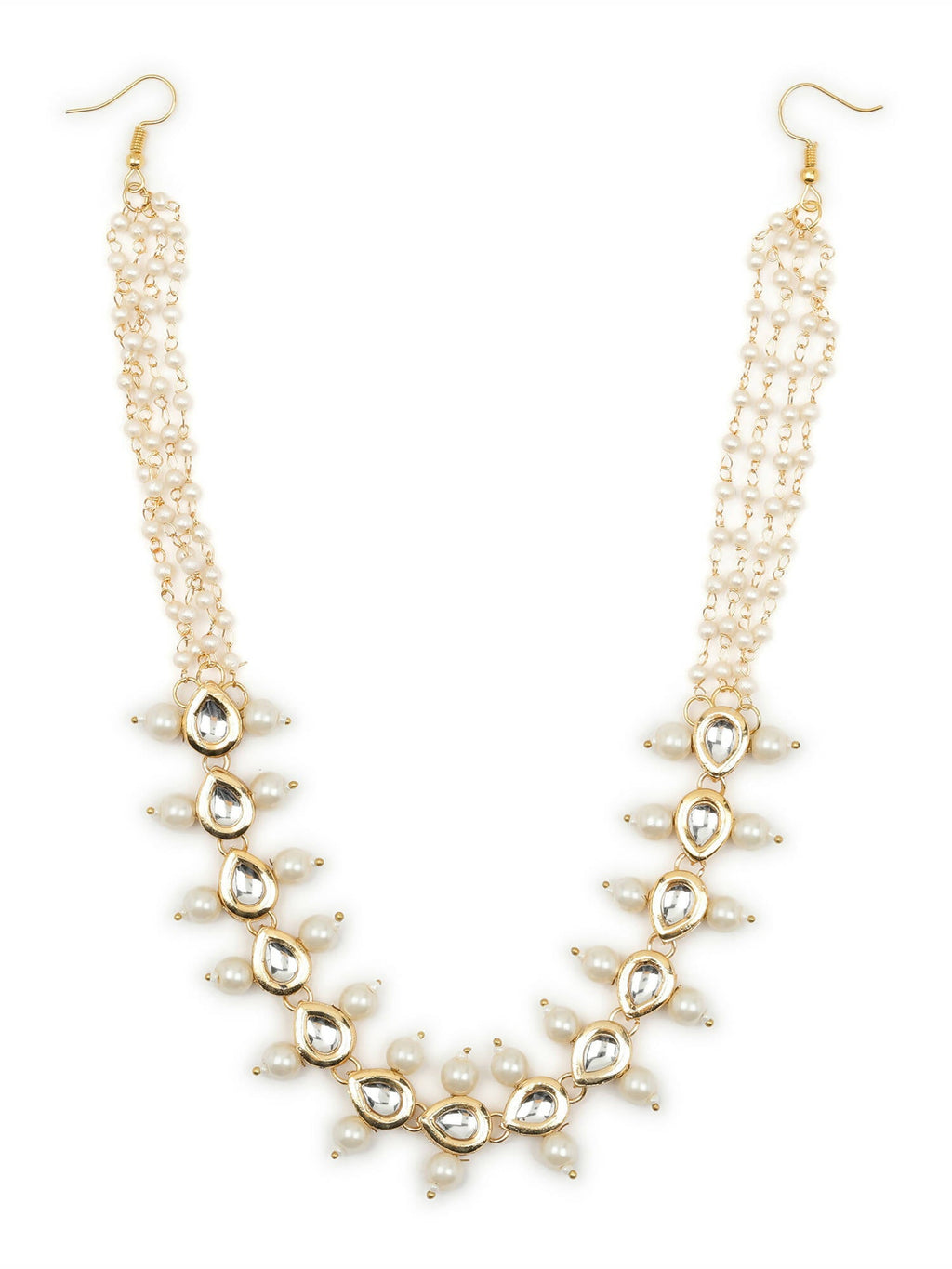 Gold-Plated White Kundan-Studded Pearl Beaded Hair Band - Ruby Raang - Distacart