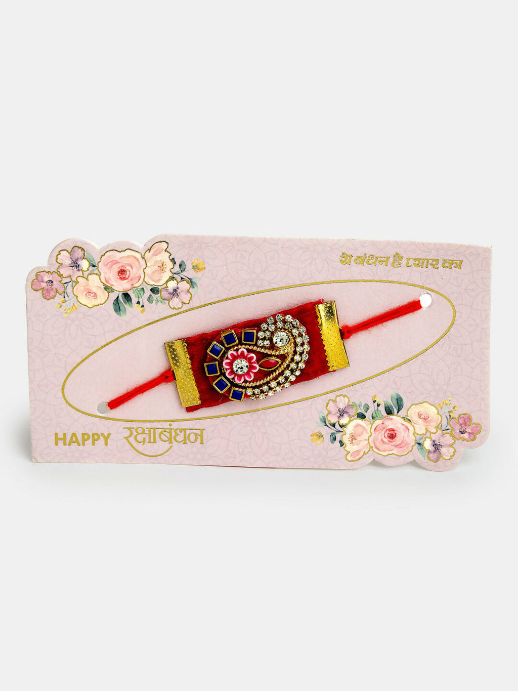 NVR Men Red Stone-Studded Rakhi With Roli Chawal - Distacart