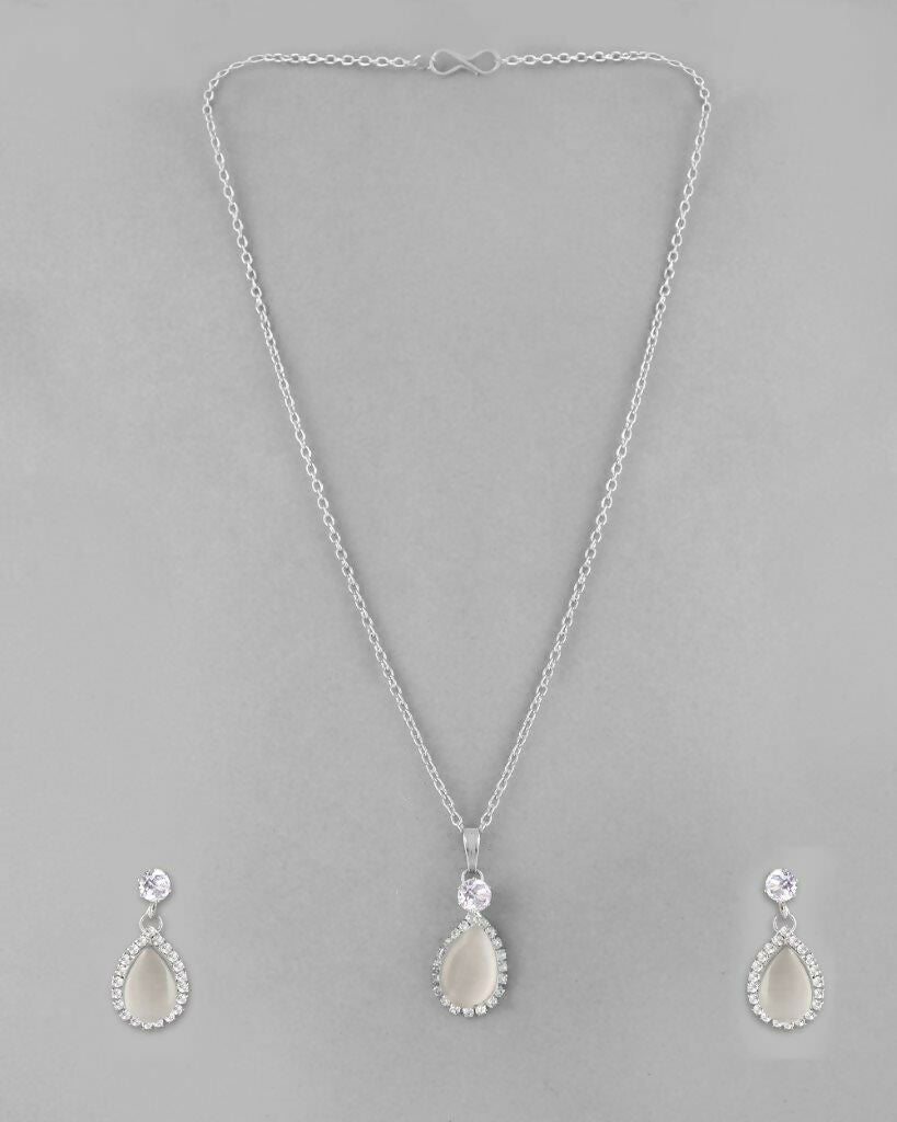 VOJ Silver Plated White Stone With AD Stone Studded Chain Set