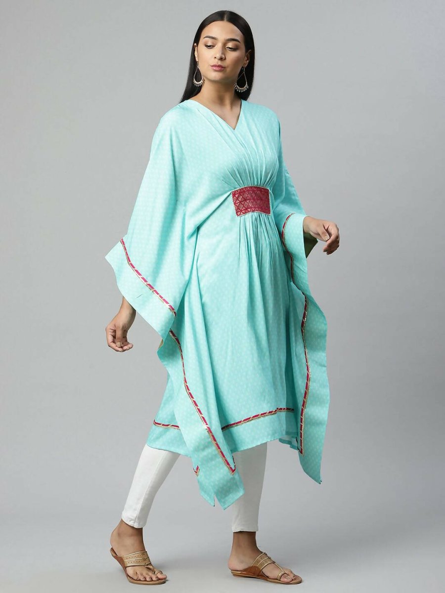 Ahalyaa Womens Blue Rayon Printed Kaftan - Distacart